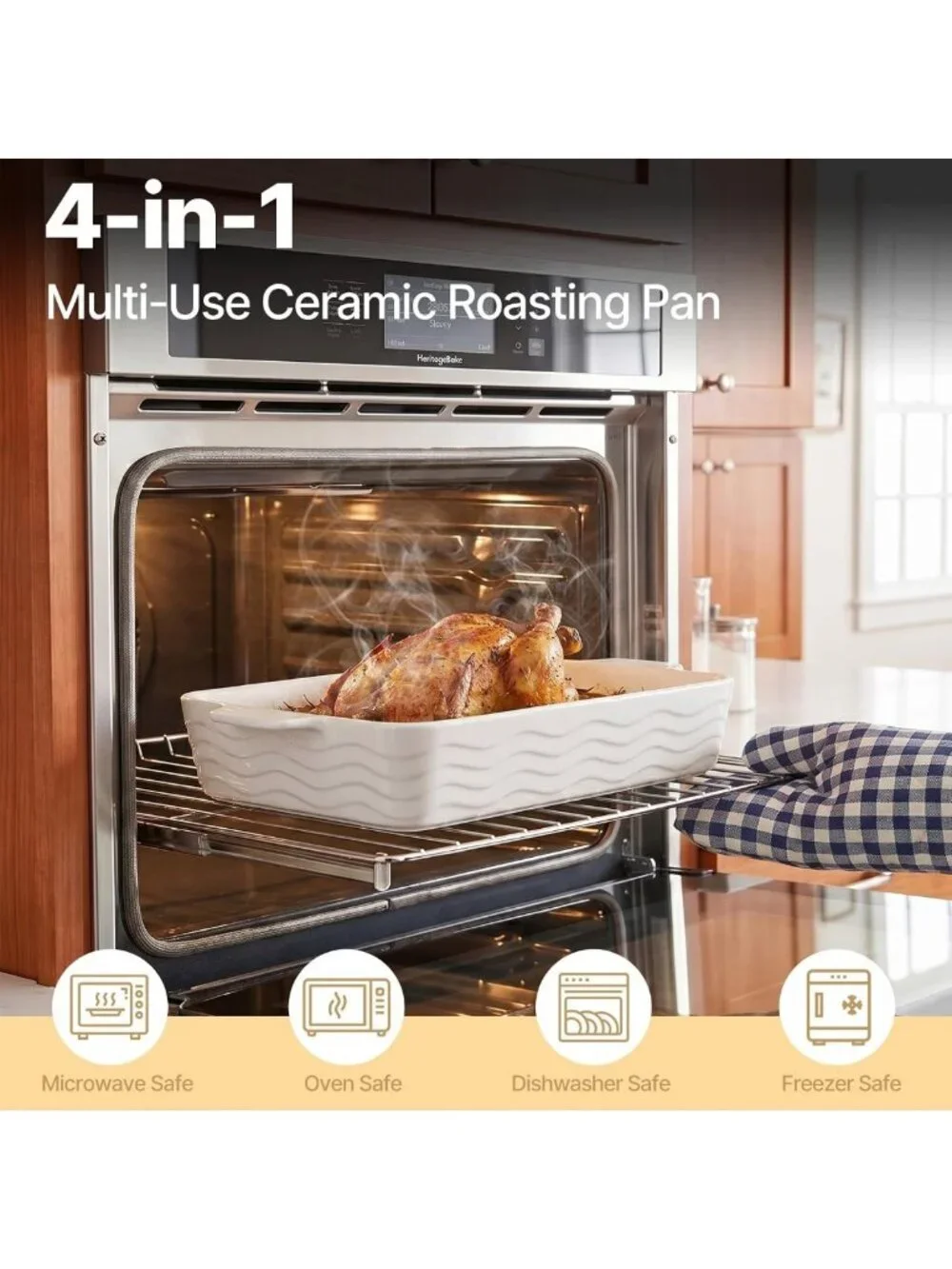 Ceramic Casserole Baking Dishes Set of 4 - Oven Safe, Rectangular, White